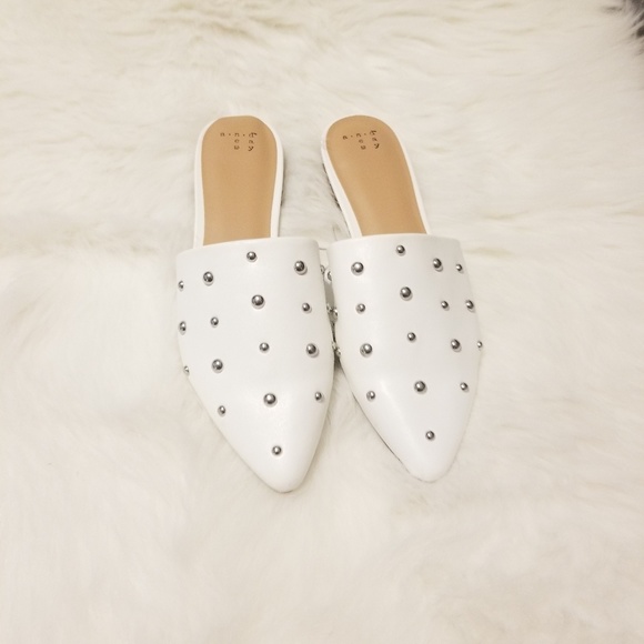 white studded mules